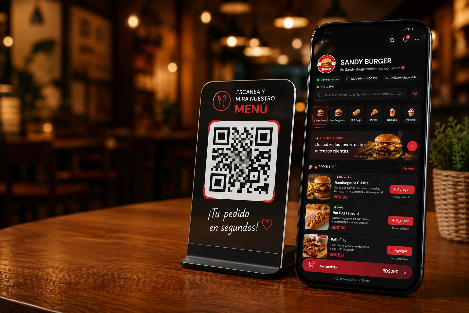 Menú digital para restaurantes con código QR y pedidos por WhatsApp