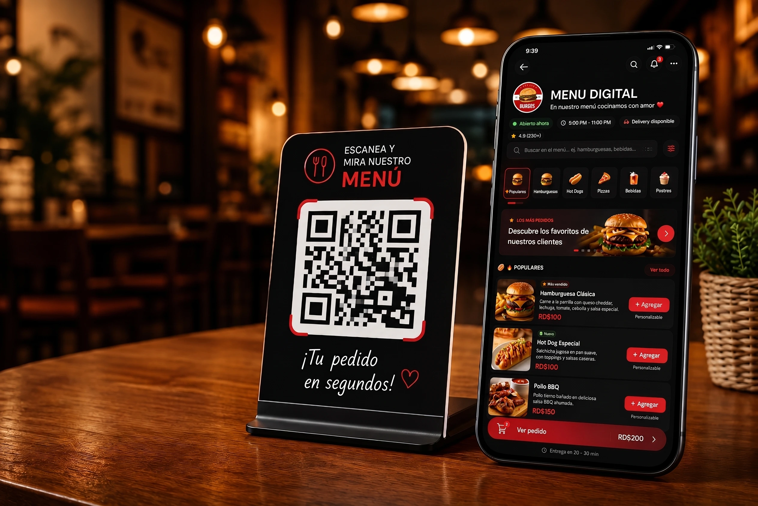 Menú digital para restaurantes con código QR y pedidos por WhatsApp